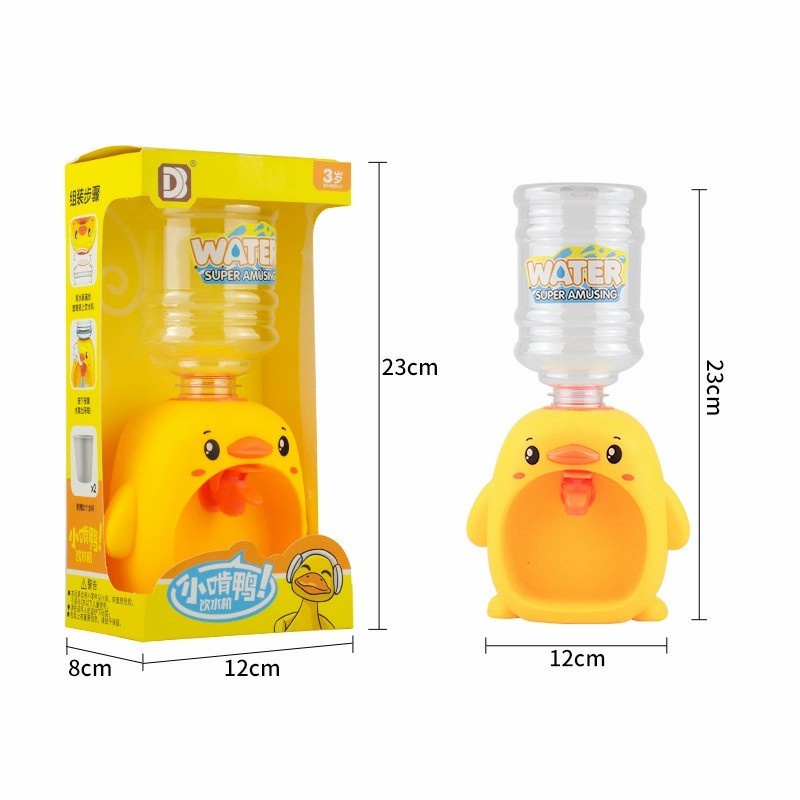 Mini Water Dispenser with Water Bucket Cute Duck Shape Simulation Drinking Fountain Cartoon Animal Kitchen Toy for Kids Gift