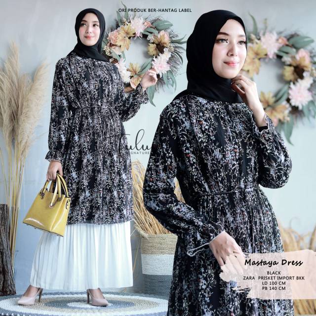 Mastaya Dress Plisket Import / Gamis Plisket Import / Dress Plisket Motif
