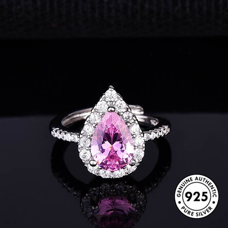 Cincin S925 Silver Bentuk Water Drop Pir Aksen Berlian Warna Kuning