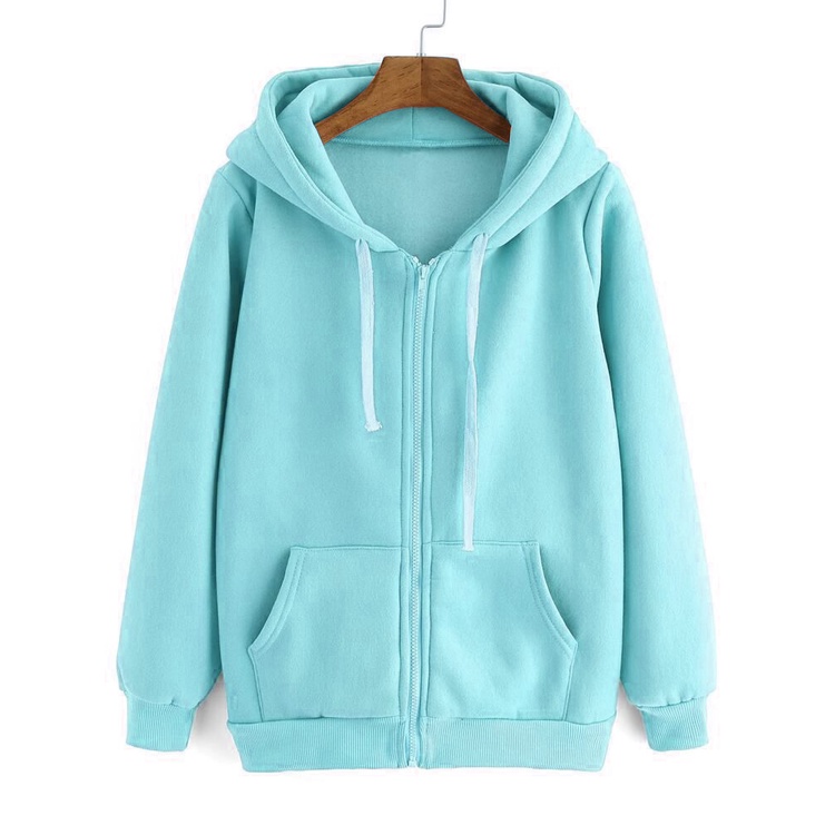 Jaket Hoodie Wanita Polos Oversize Lengan Panjang Babyterry-Biru