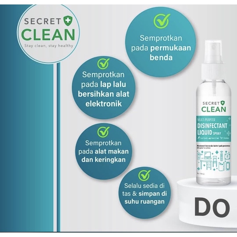 Secret Clean MULTI PURPOSE Disinfektan Liquid Spray FOOD GRADE STERIL peralatan makan aman tidak bau