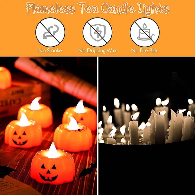 Lampu Lilin LED Tenaga Baterai Bentuk Tengkorak 3D Untuk Dekorasi Halloween