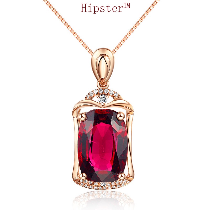 Hot Sale Fashion Luxury Square Ruby Pendant 18K Rose Gold Necklace