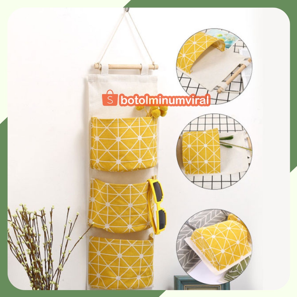 Pouch Wadah Gantung Korea 3 SEKAT Dinding Hanging Storage bag Organizer Original