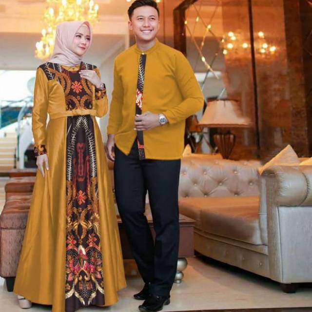 Set Baju Pakaian Kopel Muslim Lebaran Gamis Couple Terbaru 2022 Eid Baju Couple Batik Model Wilona P