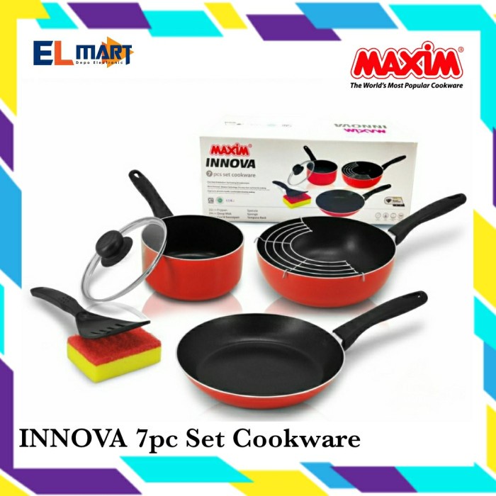 Panci Set Maxim Cookware INNOVA 7pc Frypan Wok Pan Saucepan Spatula