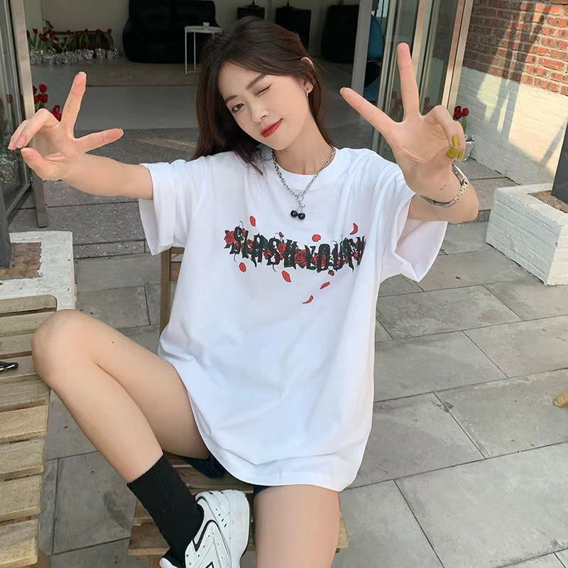 Korean Style baju atasan wanita /Printed T-shirt /baggy kaos atasan wanita/atasan warna putih/atasanatasan wanita