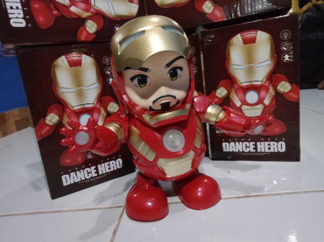 BONEKA MINIATUR JOGET MAINAN ANAK-ANAK AVENGER IRON MAN SMART DANCE ROBOT SUPER HERO