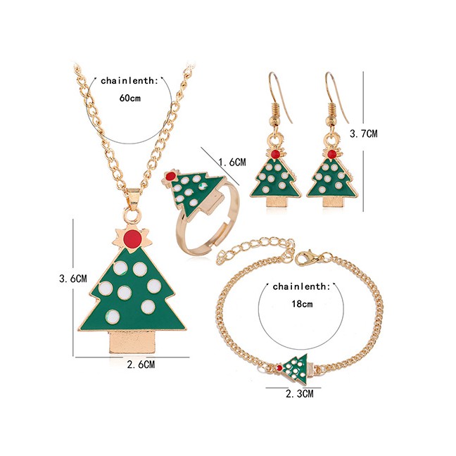 LRC Perhiasan Set Fashion Golden Tree Santa Claus Elk Gift Christmas Necklace Earring Set D22137