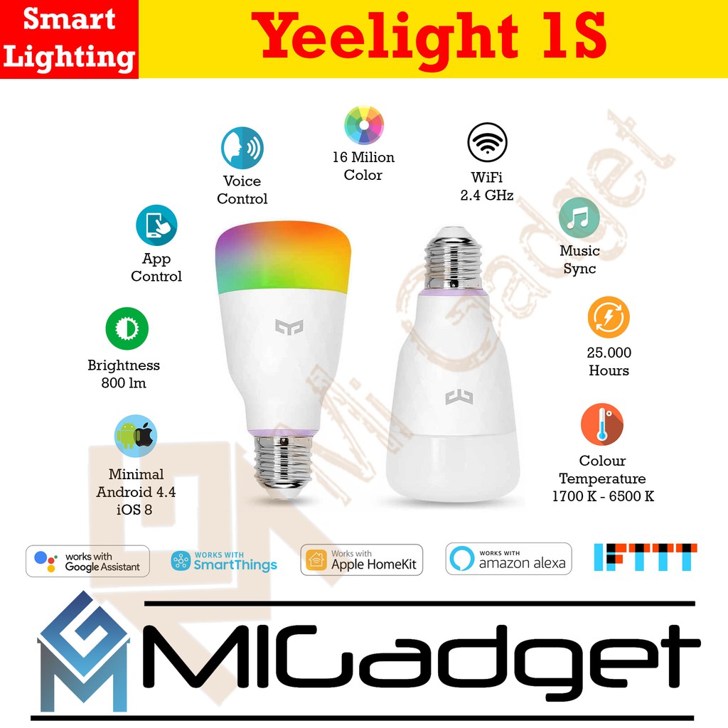 Yeelight 1S Smart Color LED Light Wifi Controled - 15 Persen lebih hemat dari Yeelight V2