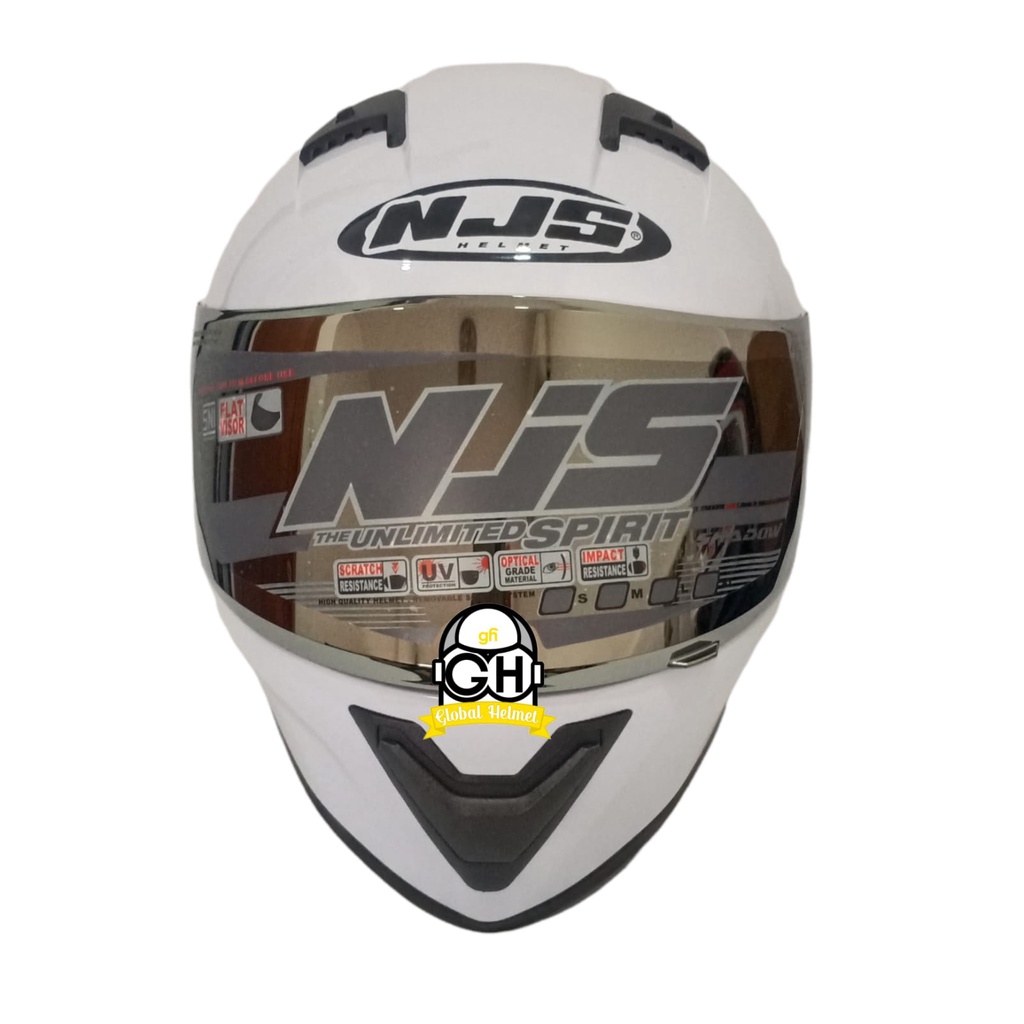 HELM FULL FACE NJS SHADOW SOLID WHITE DOUBLE VISOR FREE EXTRA FLAT CLEAR VISOR