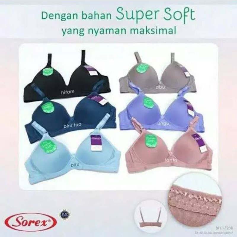 Sorex Bra Wanita 17238 BH Polos Busa Tipis Tanpa Kawat Pakaian Dalam Original Official Tokozifa25