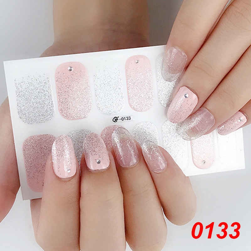 0132-0147 14pcs / Lembar Stiker Kuku Palsu Warna Bronzing Untuk Nail Art Diy