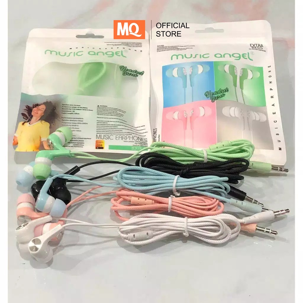 MQ Handsfree Music Angel Headset Music Angel Macaron Mate Color Hifi Extra Bass Earphone macaron