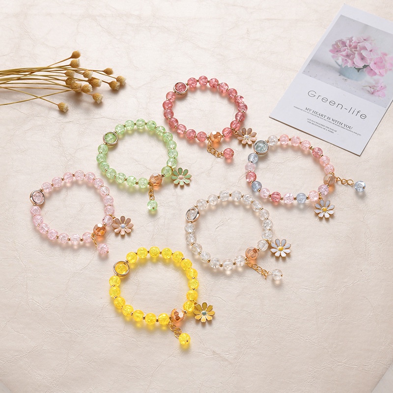 Gelang Tangan Rantai Elastis adjustable Motif Bunga Aster Fortune Aksen Kristal Untuk Perhiasan Wanita