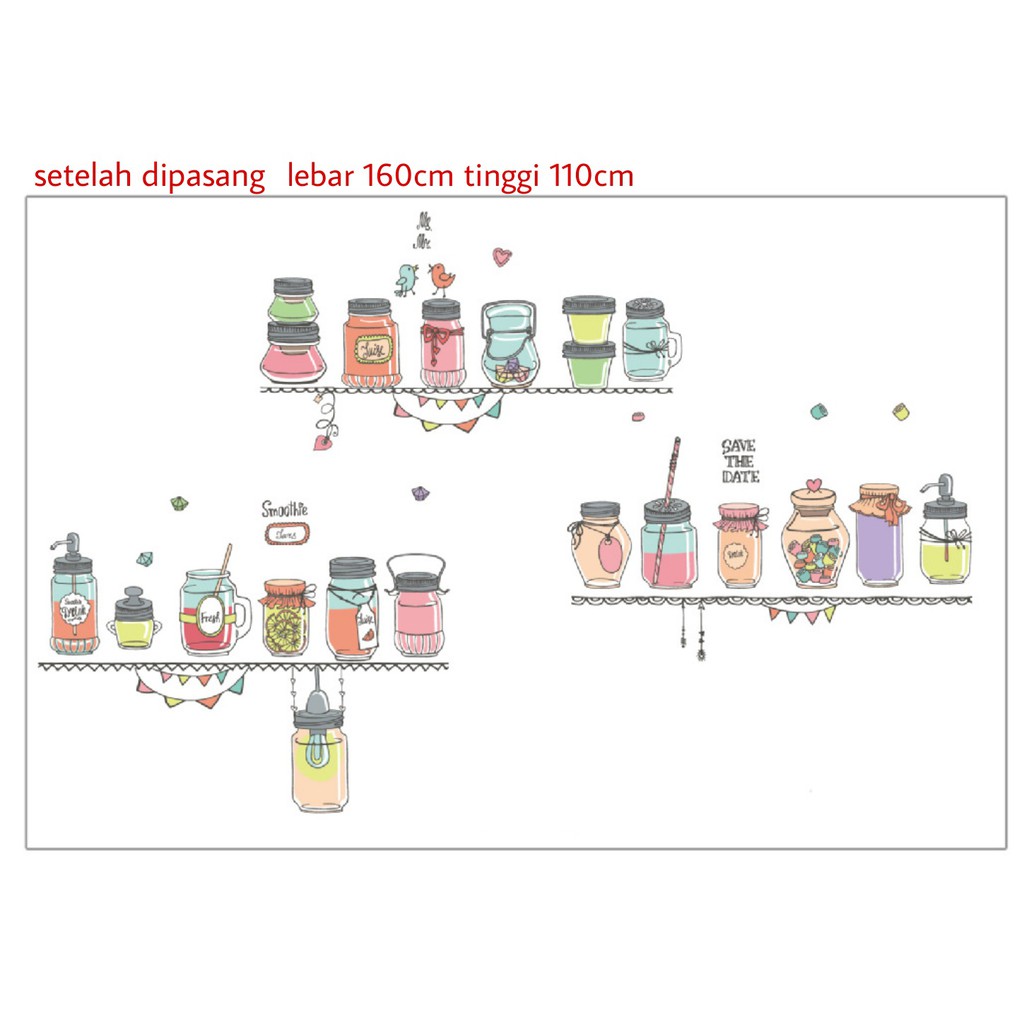 RELIZA WALL STICKER MOTIF BOTOL JAR DAPUR KITCHEN STIKER DINDING JM 7345