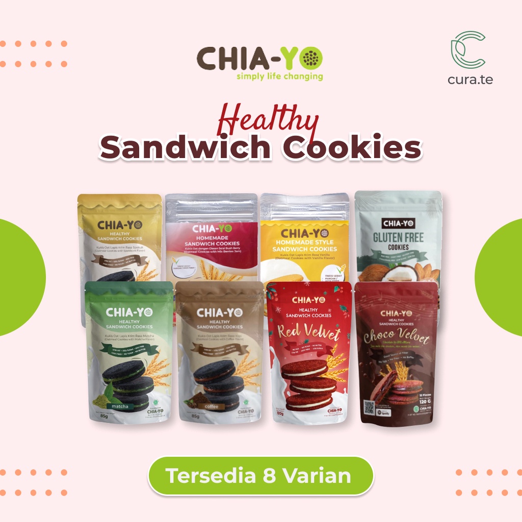 CHIAYO SANDWICH HEALTHY COOKIES HIGH FIBER | SNACK SEHAT RED VELVET CHOCO COFFEE MATCHA