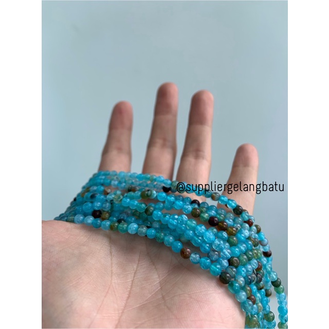 batu Aquamarine serat 4mm bahan gelang kalung alam biru glossy corak