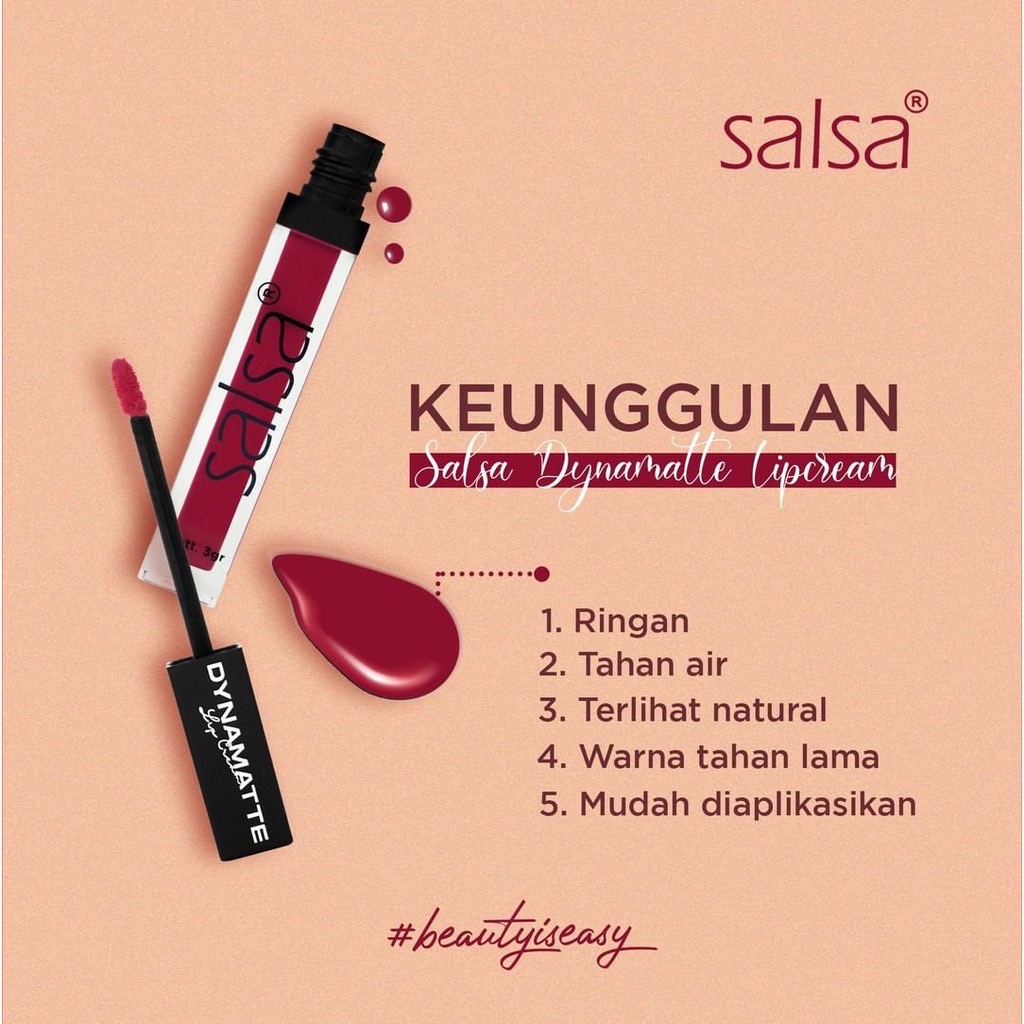 SALSA Dynamatte Lip Cream Indonesia / Lipstick Matte Long Lasting 5gr / LipCream Lipstik Gincu Tint Velvet Stain Gloss Serum Liner Plumper Perawatan Pelembab Bibir / Cosmetic Eyebrow Eyeliner Mascara Nail Polish Peel Off Kutek Curler Sponge / Paket Wajah