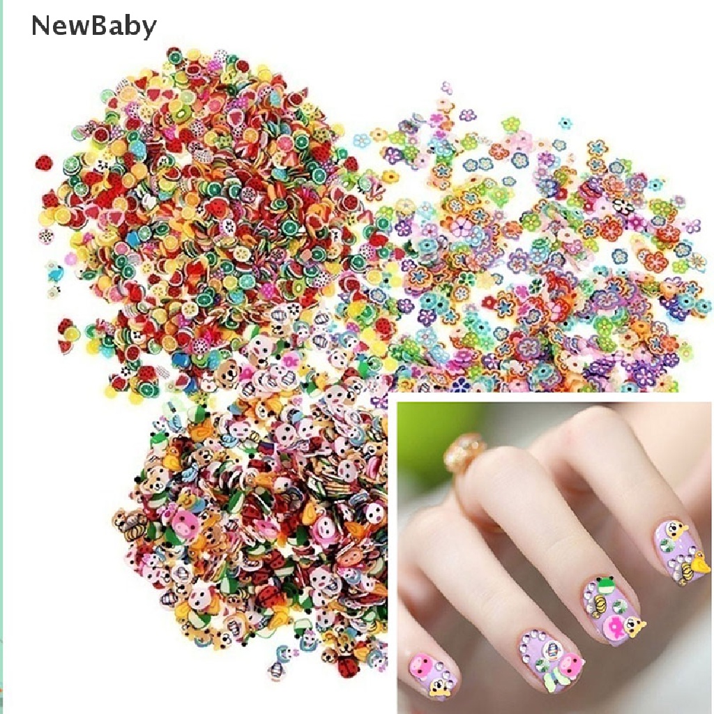 Newbaby 1000pcs Stiker Clay Bentuk Buahhewan 3D Untuk Dekorasi Nail Art DIY