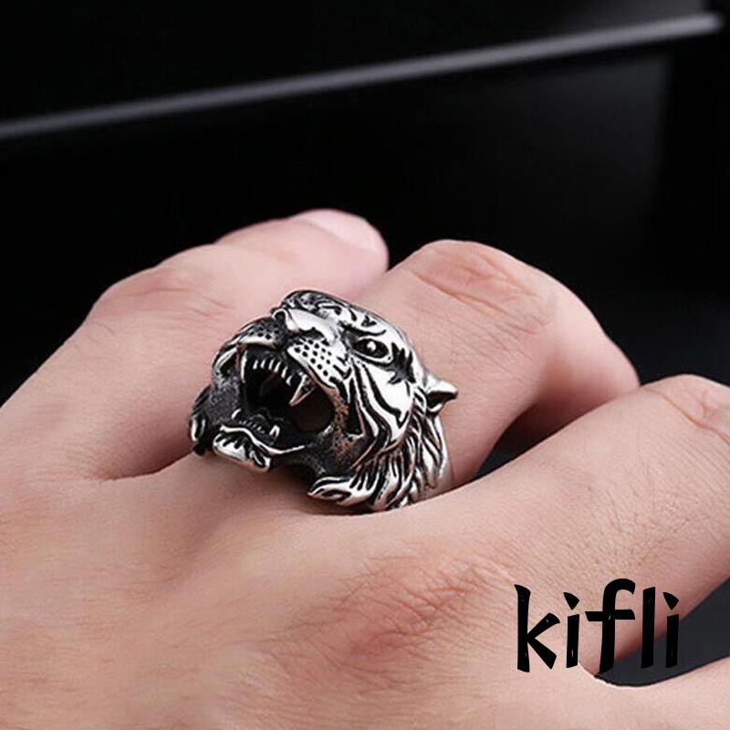 Cincin Desain Kepala Harimau,Gaya Retro,Untuk Pria