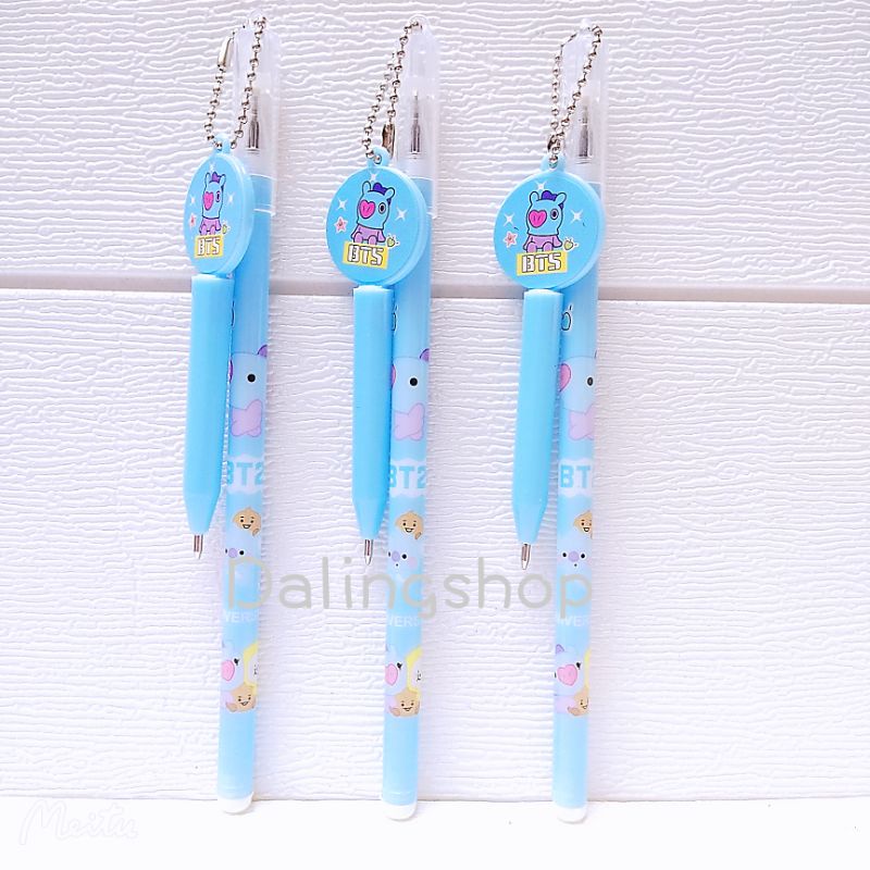 Dalingshop / PULPEN GEL BT21 + GANTUNGAN UNIK LUCU BT21 / PEN BT21 / PEN SQUID GAME + GANTUNGAN BONEKA GOYANG  / PULPEN SQUID GAME-Mini Pen Blue 1pc