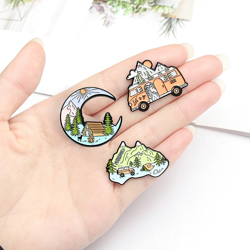 Bros Pin Enamel Desain Gunung Peak Bus Alam Untuk Hadiah