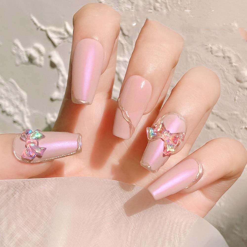 Mxbeauty 3D Dekorasi Nail Art Semi Transparan Halus Aurora Ikatan Simpul Manicure Accessoires Sparkling DIY Alat Kecantikan Kuku