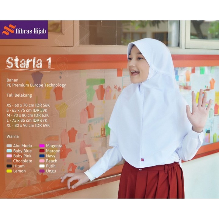 NIBRAS HIJAB STARLA 1 UKURAN S JILBAB ANAK PEREMPUAN SEKOLAH PONDOK SYARI SIMPLE CANTIK MURAH