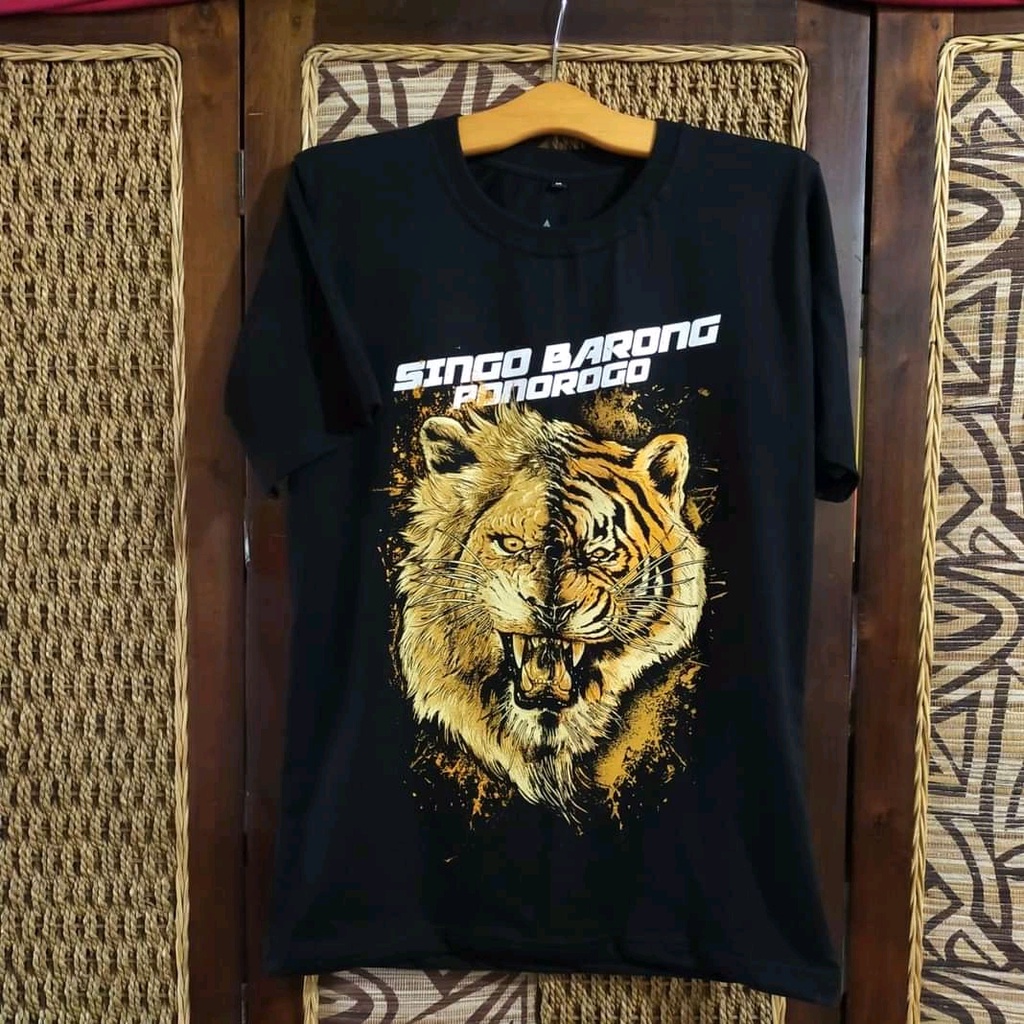 Kaos Pria Lengan Pendek Singo Barong Gambar Macan Warna Hitam - Kaos Reog Ponorogo Terbaru