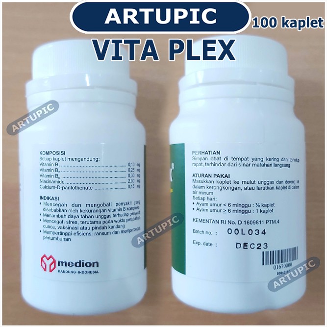 Vita Plex BOTOL isi 100 Kaplet vitamin B kompleks Vitaplex unggas daya tahan tubuh ayam