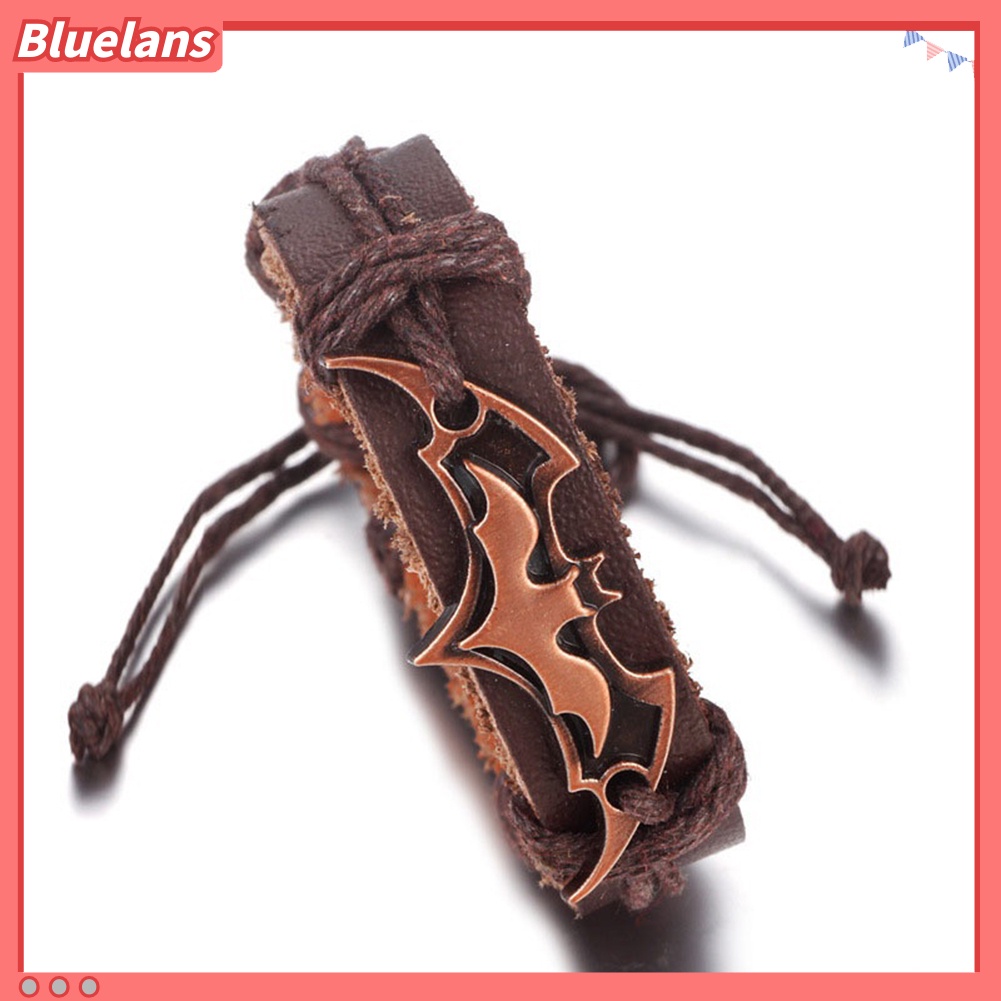 Bluelans Men Bat Bracelet Cool Faux Leather Bangle Vintage Punk Charm Jewelry Gift