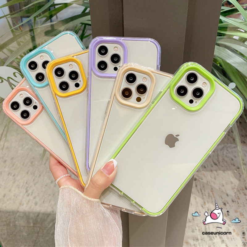 Soft Case Bumper Transparan 3 In 1 Warna Permen Untuk Iphone 13 Pro Max 7 8 Plus 7plus 11 12 13 Pro Max X Xr Xs Max Se 2020