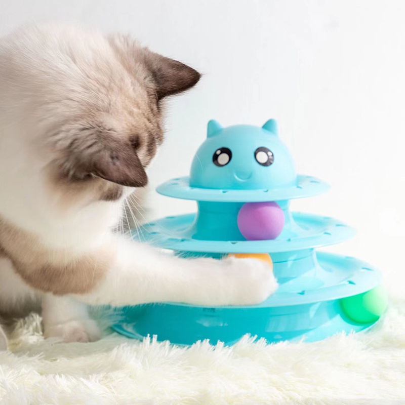Hugopet Menara Mainan Kucing Mainan Tower Track Bola Untuk Kucing 3 Tingkat Bola Putar Circular Play Toy  Mainan Tingkat Bola Kucing