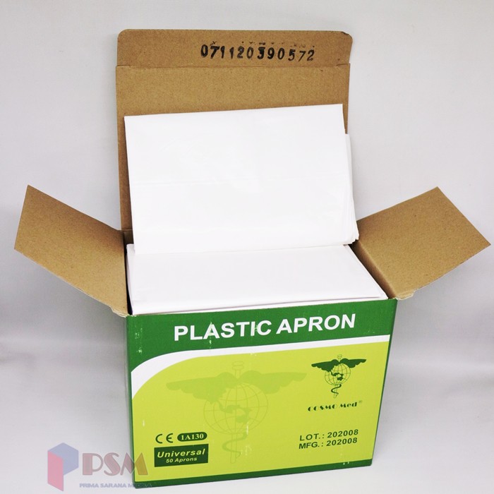 Apron Medis Alat Pelindung Diri Celemek Plastik 0,05mm Lipat Cosmomed