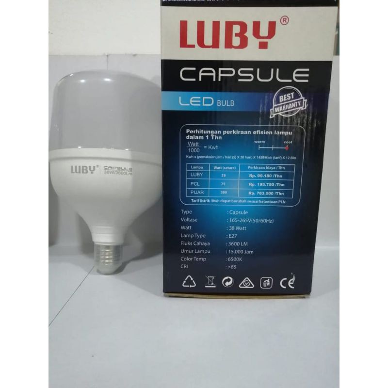 Bohlam Capsule Luby 38 Wat LED Lampu Cahaya Putih