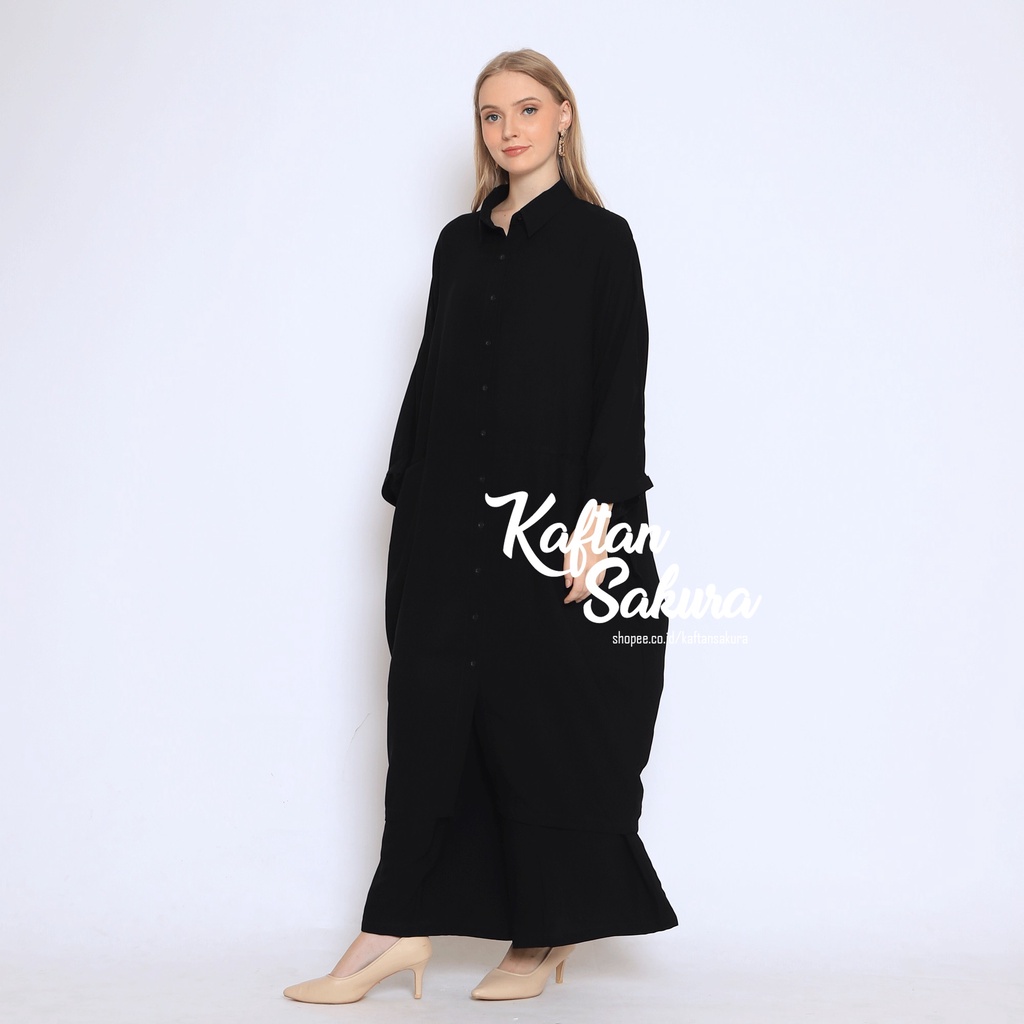 SETELAN TUNIK DAN CELANA / SET 2IN1 ONE SET WANITA /Super Black Cotton  PREMIUM /FASHION MUSLIM BUSUI