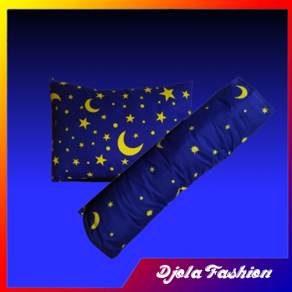 Sarung Bantal dan Sarung Guling Motif Bulan Bintang Biru Kuning/Sarung Bantal Murah/Sarung Bantal Guling