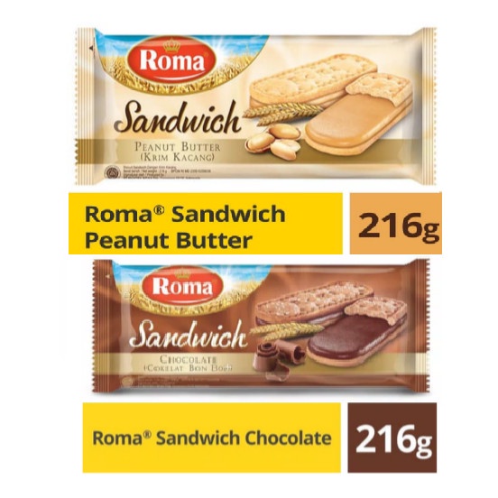 

Wafer-Biskuit- Roma Sandwich Coklat 216G - Kacang -Biskuit-Wafer.