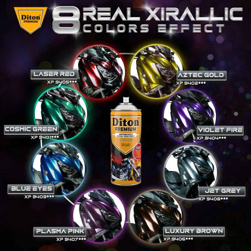 Diton Premium Xirallic : Cosmic Green, Aztec Gold, Blue Eyes, Violet Fire, Laser Red, Luxury Brown, Plasma Pink, Jet Grey ***