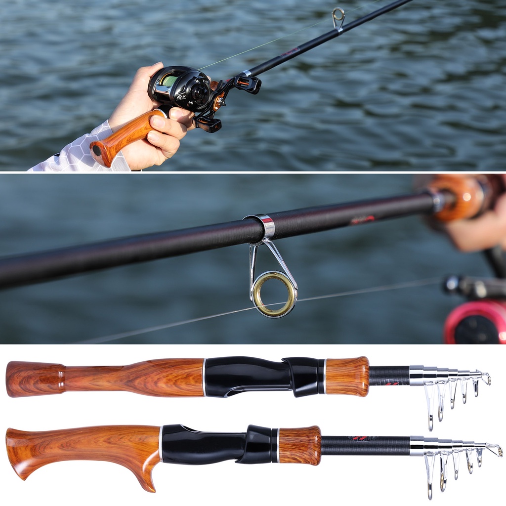 Sougayilang 1.6m Spinning/Casting Fishing Rod Gagang Kayu Mini Telescopic Portable Fishing Rod untuk Air Tawar