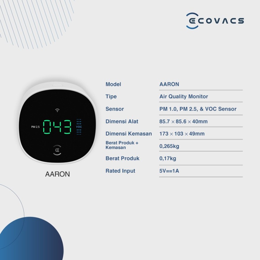 Ecovacs AARON Air Quality Monitor Deteksi Pengukur Kualitas Udara