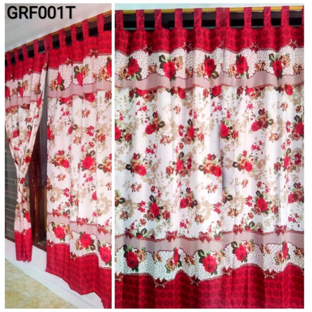 GORDEN TALI + RENDA MOTIF BUNGA MERAH BIRU DASAR PUTIH
