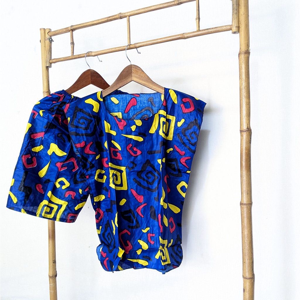 Baju Tidur Tanpa Lengan Piyama Krill Setelan Midi Homewear Homey Dress Baby Doll Dewasa Nyaman Di Rumah Santai WFH Rayon One Set Pajamas-abstrak blue