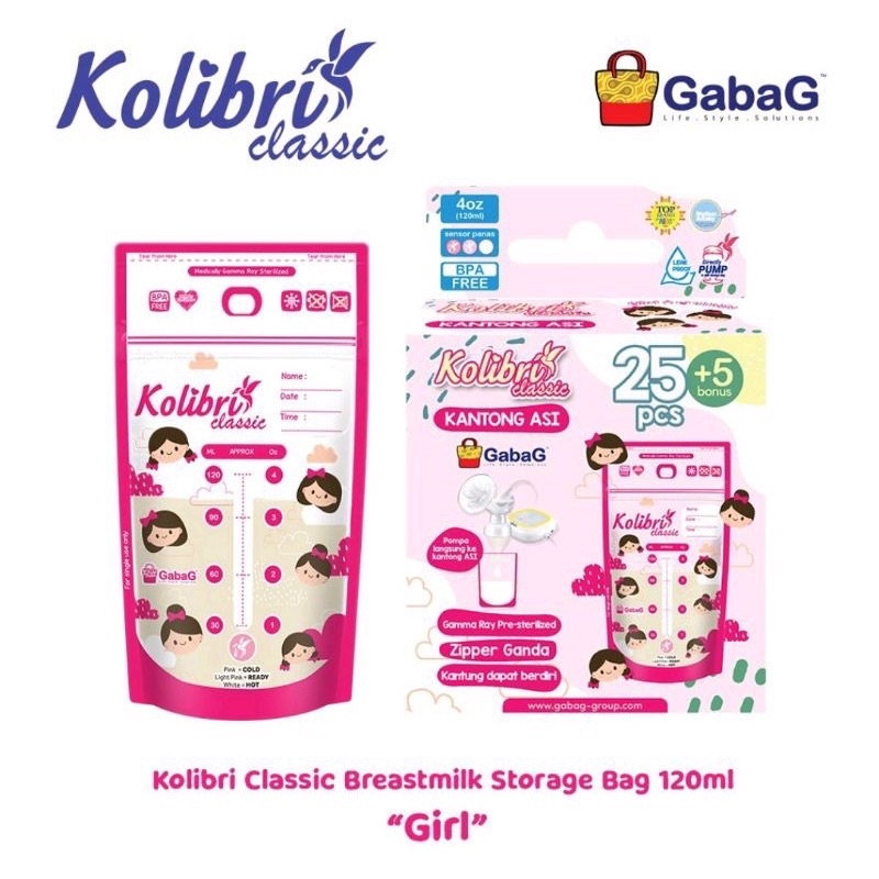 Kantong Asi Gabag 120 ml Boba / Whale / Bear / Boy / Milky Cow isi 30 pcs Gabag Kolibri Classic Breastmilk Storage 120 ml