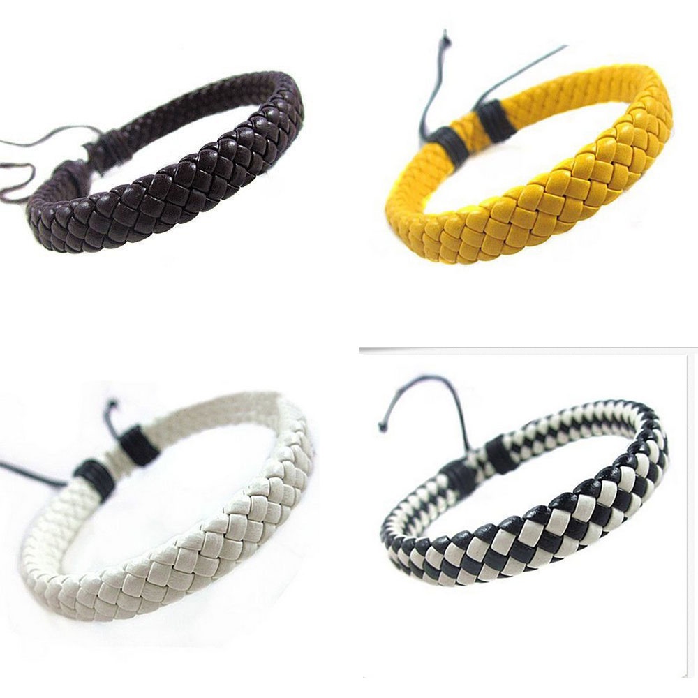 1pc Gelang Tangan Kulit Handwoven Multi Warna Untuk Priawanitapasangan