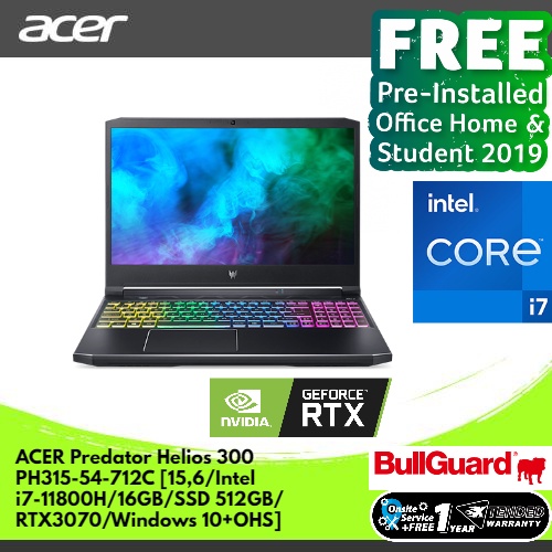 [FREE ACER MOUSE CESTUS 510] ACER PREDATOR HELIOS 300 PH315-54-712C [15,6/INTEL i7-11800H/16GB/SSD 5