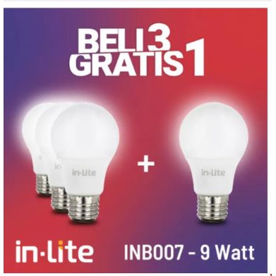 in-Lite Paket Lampu Bohlam LED 9 Watt Beli 3 Gratis 1