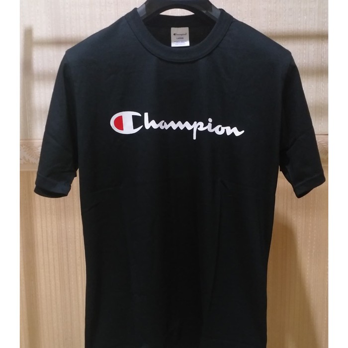 KAOS CHAMPION SCRIPT TEE JAPAN MARKET ORIGINAL SISA EKSPOR - M Hitam