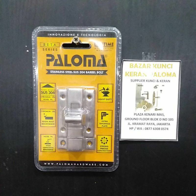 BARREL BOLT PALOMA BBP 201 BETA 2" INCHI GRENDEL SLOT JENDELA STAINLESS STEEL SUS 304